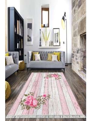 Viyana Home Dijital Baskılı Kaymaz Taban Yıkanabilir Çiçekli Salon Halısı Mutfak Halısı Yolluk VH-HK-166