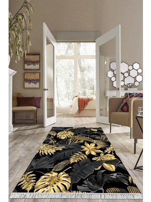 Viyana Home Dijital Baskılı Kaymaz Taban Yıkanabilir Yaprak Desen Salon Halısı Mutfak Halısı Yolluk VH-HS-303