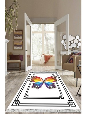 Viyana Home Dijital Baskılı Kaymaz Taban Yıkanabilir Kelebek Desen Salon Halısı Mutfak Halısı Yolluk VH-HS-299