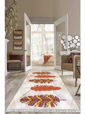 Viyana Home Dijital Baskılı Kaymaz Taban Yıkanabilir Yaprak Desen Salon Halısı Mutfak Halısı Yolluk VH-HS-340