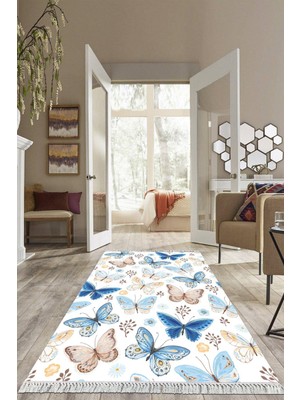 Viyana Home Dijital Baskılı Kaymaz Taban Yıkanabilir Kelebek Desen Salon Halısı Mutfak Halısı Yolluk VH-HS-335