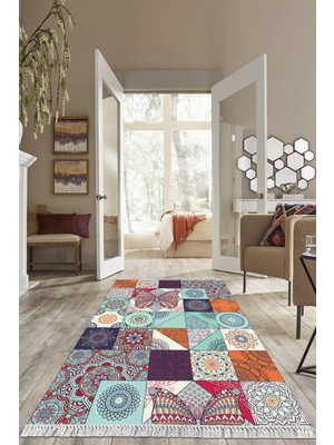 Viyana Home Dijital Baskılı Kaymaz Taban Yıkanabilir Modern Salon Halısı Mutfak Halısı Yolluk VH-HS-368