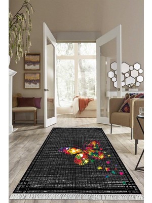 Viyana Home Dijital Baskılı Kaymaz Taban Yıkanabilir Kelebek Desen Salon Halısı Mutfak Halısı Yolluk VH-HS-377