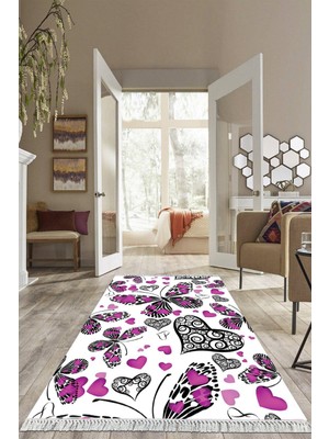 Viyana Home Dijital Baskılı Kaymaz Taban Yıkanabilir Kelebek Desen Salon Halısı Mutfak Halısı Yolluk VH-HS-492