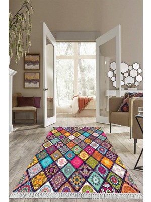 Viyana Home Dijital Baskılı Kaymaz Taban Yıkanabilir Modern Salon Halısı Mutfak Halısı Yolluk VH-HS-535