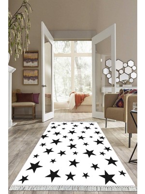 Viyana Home Dijital Baskılı Kaymaz Taban Yıkanabilir Yıldızlı Salon Halısı Mutfak Halısı Yolluk VH-HS-537