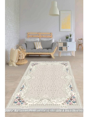 Viyana Home Dijital Baskılı Kaymaz Taban Yıkanabilir Çiçekli Salon Halısı Mutfak Halısı Yolluk VH-HY-1065