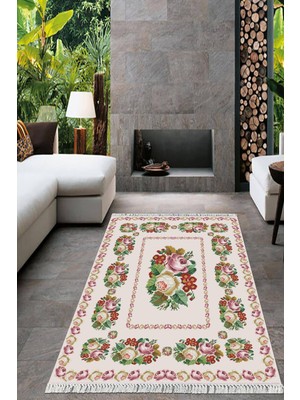 Viyana Home Dijital Baskılı Kaymaz Taban Yıkanabilir Çiçekli Salon Halısı Mutfak Halısı Yolluk VH-HT-1072