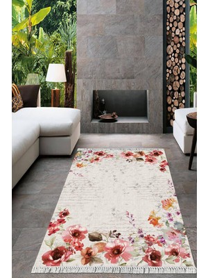 Viyana Home Dijital Baskılı Kaymaz Taban Yıkanabilir Çiçekli Salon Halısı Mutfak Halısı Yolluk VH-HT-303