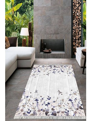 Viyana Home Dijital Baskılı Kaymaz Taban Yıkanabilir Çiçekli Salon Halısı Mutfak Halısı Yolluk VH-HT-300