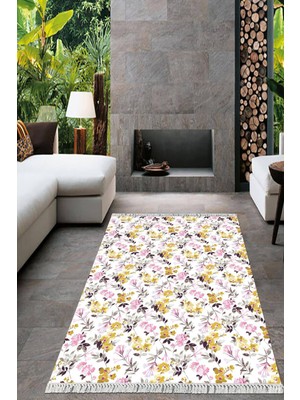 Viyana Home Dijital Baskılı Kaymaz Taban Yıkanabilir Çiçekli Salon Halısı Mutfak Halısı Yolluk VH-HT-449