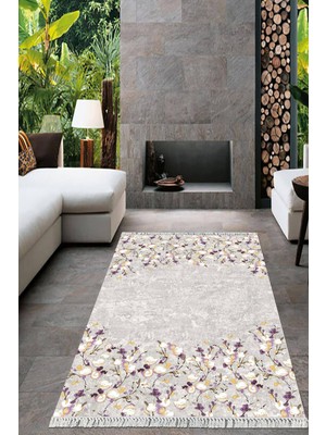 Viyana Home Dijital Baskılı Kaymaz Taban Yıkanabilir Çiçekli Salon Halısı Mutfak Halısı Yolluk VH-HT-456