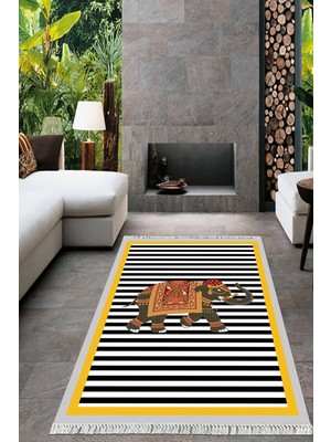 Viyana Home Dijital Baskılı Kaymaz Taban Yıkanabilir Fil Desen Salon Halısı Mutfak Halısı Yolluk VH-HT-611