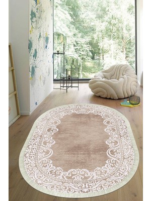 Viyana Home Dijital Baskılı Kaymaz Taban Yıkanabilir Oval Salon Halısı Mutfak Halısı Yolluk VHO-HK-104
