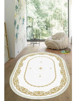 Viyana Home Dijital Baskılı Kaymaz Taban Yıkanabilir Oval Salon Halısı Mutfak Halısı Yolluk VHO-HK-112