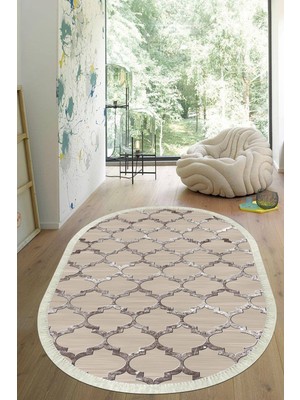 Viyana Home Dijital Baskılı Kaymaz Taban Yıkanabilir Oval Salon Halısı Mutfak Halısı Yolluk VHO-HS-176