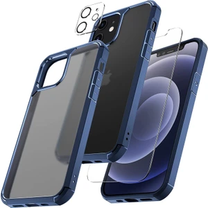 Kip GSM iPhone 12 6.1 Inç Için Tasarlanan 1 Paket Temperli Cam Ekran Koruyucu + 1 Paket Kamera Lens Koruyucu (Askeri Sınıf Koruma) Darbeye Dayanıklı Ultra-Ince Defender Kılıf