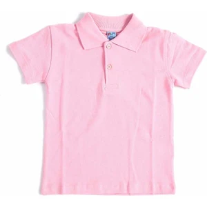 Pembe Kısa Kol Düz Yakalı 6-16 Yaş Çocuk Okul Lakos Tişört T-Shirt - 80238-PEMBE