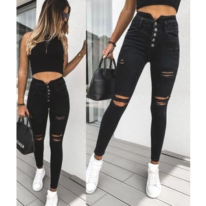 Yüksek Bel 5 Düğme ve Yırtık Detaylı Kot Pantolon Jean
