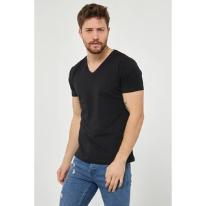 Cool Tarz Erkek Siyah V Yaka Slim Fit Likralı T-SHIRT-VYKTSR06S