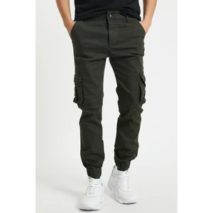 Cool Tarz Haki Erkek Slim Fit Körüklü Cep Paça Lastikli Esnek Kumaş Kargo Pantolon