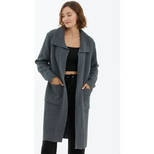 Polo Yaka Cepli Triko Hırka - Koyu Gri