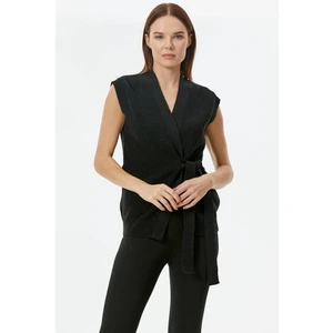 Kendinden Kemerli Triko Yelek - Siyah