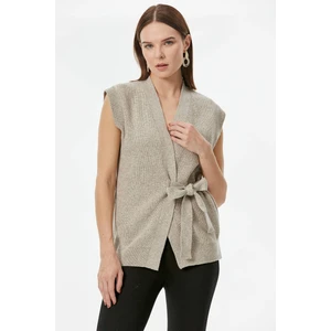 Kendinden Kemerli Triko Yelek - Vizon