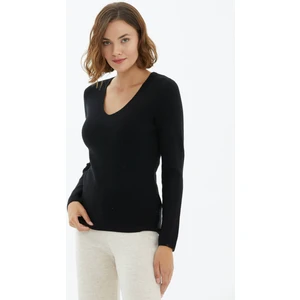 Kendinden V Yaka Triko Kazak - Siyah