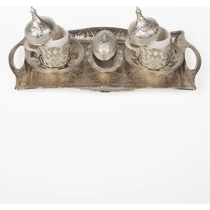 Ymn Bakırcılık Dmt Gaziantep Bakır Zamak Döküm Antik Bakır Fincan Takımı 2 Kişilik (Tepsi 27 Cm)