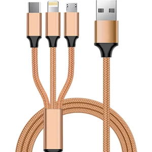 Hızlı Şarj Kablosu Kopmaz 3 Ü 1 Type-C-Micro-Android-Iphon