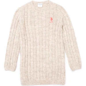 U.S. Polo Assn. Kız Çocuk Krem Melanj Triko Elbise 50253395-VR159