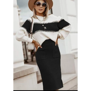 Cep Detay Etek Kazak Triko Ikili Takım