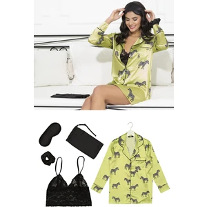 For You Sleepwear Saten 5 li Zebra Desenli Nightshirt Takım