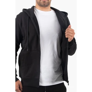 Şardonlu Fermuarlı Kapüşonlu Siyah Sweatshirt Polar Hırka