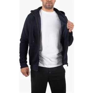 Şardonlu Fermuarlı Kapüşonlu Lacivert Sweatshirt Polar Hırka