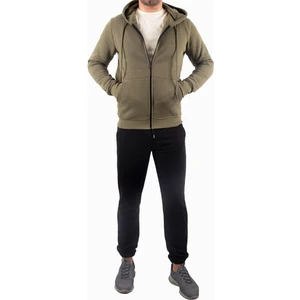 Şardonlu Fermuarlı Kapüşonlu Haki Sweatshirt Polar Hırka