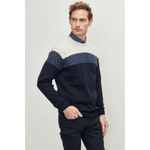 Altınyıldız Classics Erkek Ekru-lacı Standart Fit Normal Kesim Bisiklet Yaka Colorblock Desenli Triko Kazak
