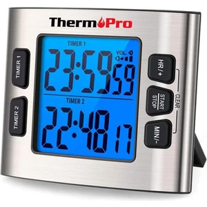 Thermopro TM02 Mutfak, Spor, Ders Için Alarmlı, Işıklı, Çift Geri Sayımlı Kronometre ve Dijital Saat