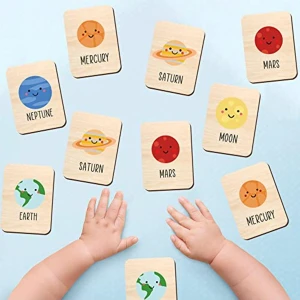 Enjoy My Design Ahşap Zeka Kartları Eşleştirme Kartları, Gezegen Temalı Eğitici Oyuncak, 1+ Yaş Için Hafıza Eğitici