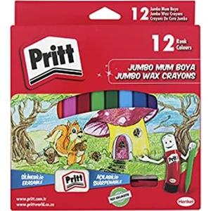12'li Jumbo Üçgen Silinebilir Pastel Boya (Mum Boya) + Silgi ve Kalemtıraş Hediyeli Ka