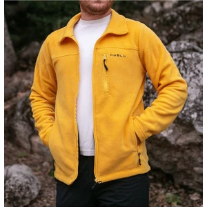 Tam Fermuarlı Dik Yaka Sarı Polar Hırka