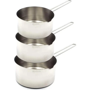 3lü Set 12-14-16CM Paslanmaz Çelik Sütlük 18/10 Ultra Lüx Inox Derin Sos Tavası Metal Saplı Kaçerola