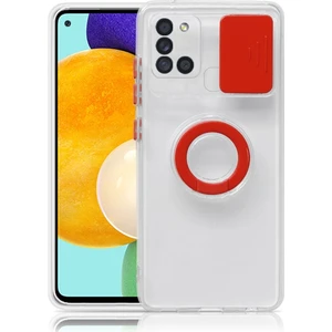 Sm Galaxy A21S (SM-A217) Kılıf Sürgülü Kamera Lens Korumalı Yüzük Standlı Silikon Kılıf ALL-35505