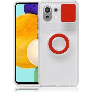 Xiaomi Mi 11 Lite Kılıf Sürgülü Kamera Lens Korumalı Yüzük Standlı Silikon Kılıf ALL-35506