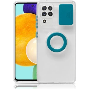 Sm Galaxy A12 - M12 - F12 Kılıf Sürgülü Kamera Lens Korumalı Yüzük Standlı Silikon Kılıf