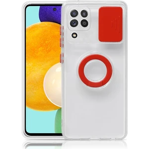Sm Galaxy A12 - M12 - F12 Kılıf Sürgülü Kamera Lens Korumalı Yüzük Standlı Silikon Kılıf ALL-35507