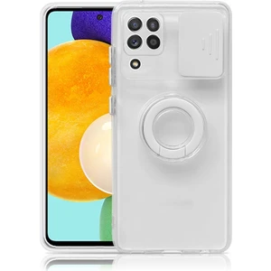 Sm Galaxy A12 - M12 - F12 Kılıf Sürgülü Kamera Lens Korumalı Yüzük Standlı Silikon Kılıf ALL-35507
