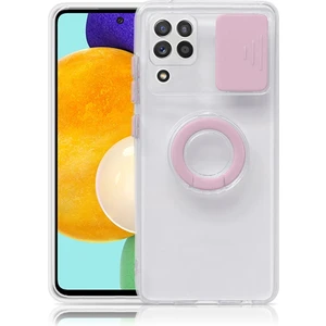 Sm Galaxy A12 - M12 - F12 Kılıf Sürgülü Kamera Lens Korumalı Yüzük Standlı Silikon Kılıf ALL-35507
