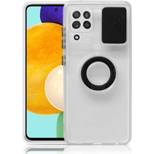 Sm Galaxy A12 - M12 - F12 Kılıf Sürgülü Kamera Lens Korumalı Yüzük Standlı Silikon Kılıf ALL-35507